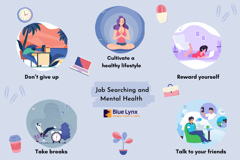 Infographic outlining the steps job seekers can take to a better mental health